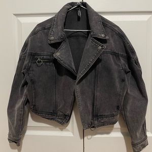 Black Denim Zip Up Jacket